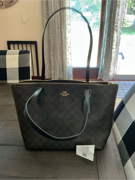 Coach Handbags - Coach Dark Brown Signature Tote with Black Straps